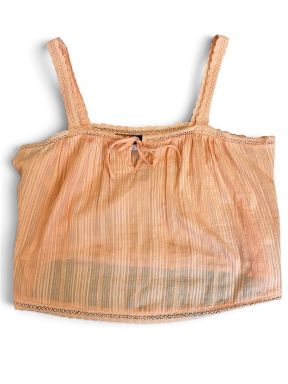 Old Navy LT Large Tall Peach Lace Trim Cropped Tie Front Cami Tank Top